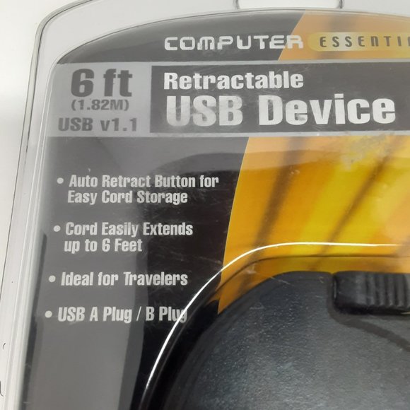 New COMPUTER ESSENTIALS 6ft RETRACTABLE USB DEVICE CABLE V1.1 - Picture 2 of 9